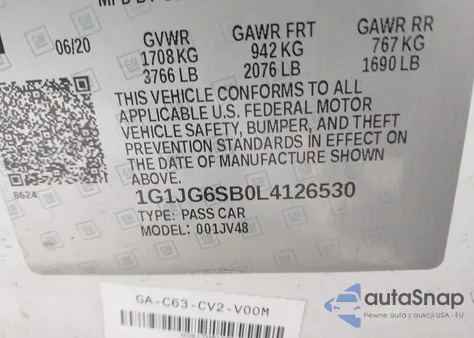 2020 Chevrolet Sonic Fwd 1Fl 5-Door from USA, damaged, VIN 1G1JG6SB0L4126530